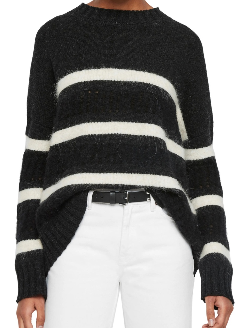 Allsaints Black & White Striped Wool Sweater